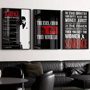 Scarface Movie Quotes Poster set 3, Retro Classic Art Print with Bold Typography, "Say Hello to My Little Friend" Quote