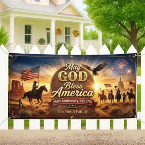 Custom 250th Anniversary Fence Banner May God Bless America American Flag Yard Sign Outdoor Party Decoration Patriotic Gift Family