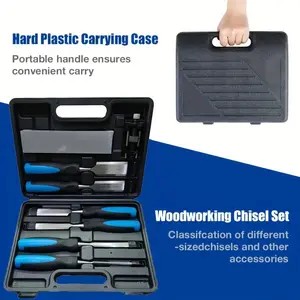 Woodworking Carving Chisel Set, Hand Tools, Includes Sharpening Guide, Whetstone, Storage Box, 1/4 Inch - 1-1/2 Inch, 8 Piece Set