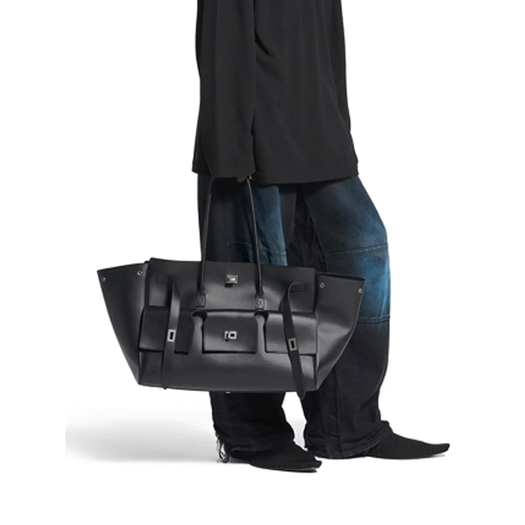Women's Sleek Minimalist Polyester Tote - Horizontal Shape, Double Handles, Magnetic Clip, Spacious Multi-Function, Casual Summer Essential, Trendy Rodro-Inspired Handbag