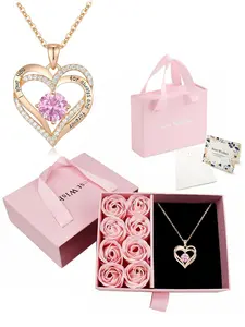 Mother's Day Gift Rose Flower Gift Box Set with Birthstone, Exquisite Jewelry Gift, Stainless Steel Necklaces, Perfect for Mom Daughter Girlfriend Wife Birthday Christmas Valentine's Day