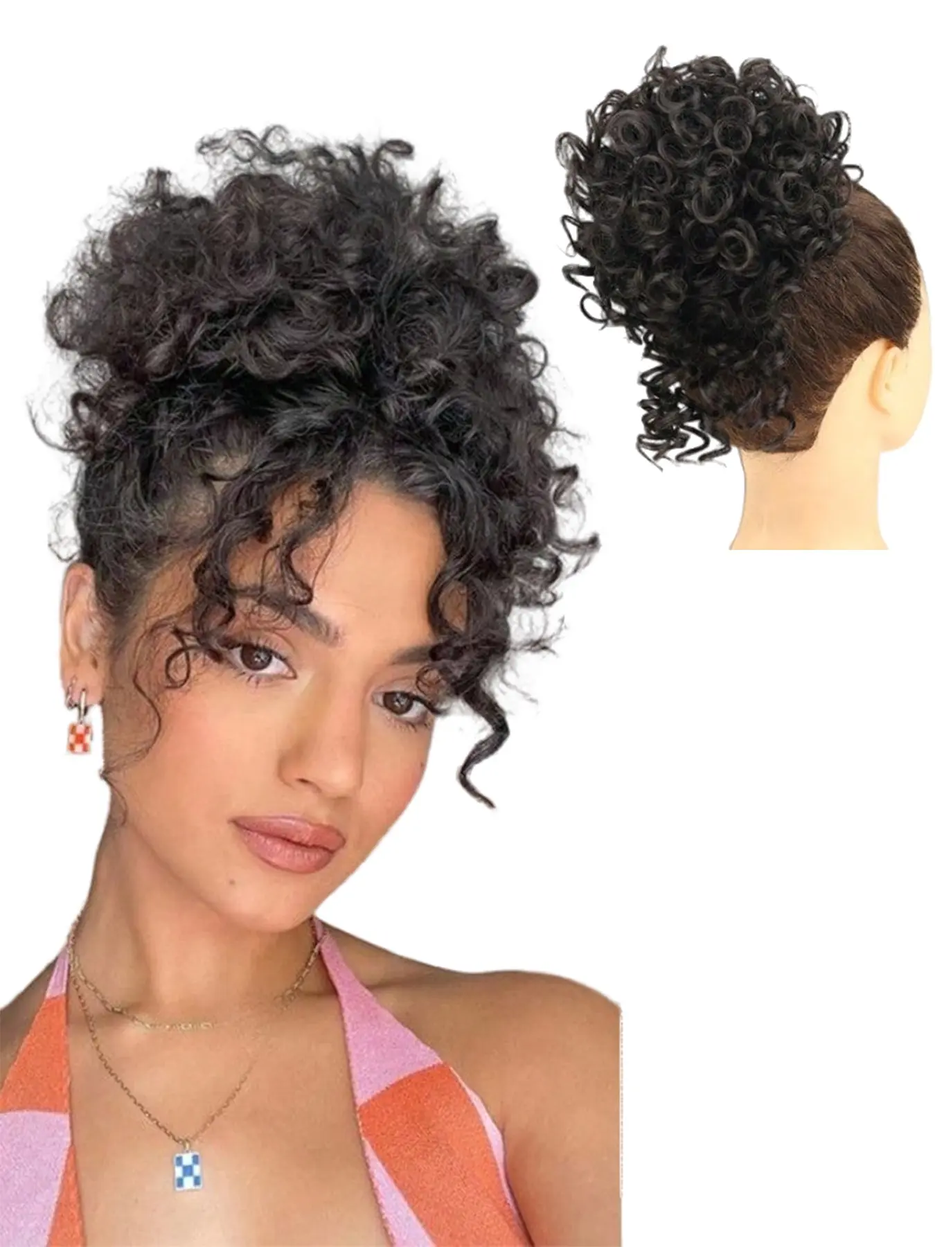 Short Curly Drawstring Ponytail Wig, Loose Bun Style, Thick Wave Synthetic Fiber, Colors, Party Daily Wear, Easy to Wear, Synthetic Hair, Synthetic Hair Wigs