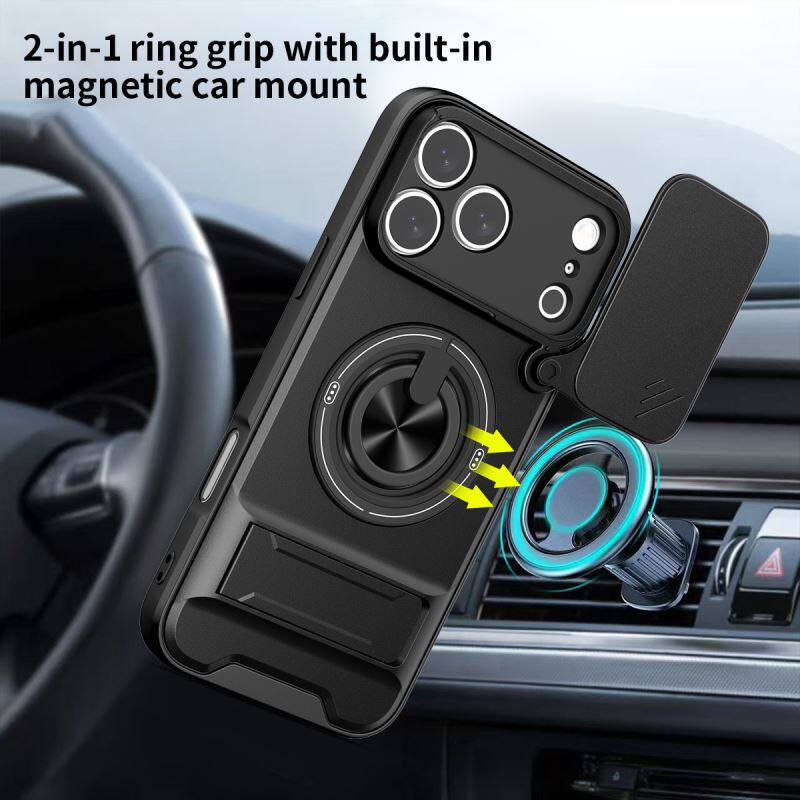 Sliding Camera Cover Phone Case with Ring Holder Kickstand, Magnetic Car Mount Compatible, Heavy Duty Shockproof Protective Cover for cases iphone 17 pro max 16 15 14 13 Pro Max Plus Air 16E & Samsung phone cases Four-in-One Military Grade Lens Protector