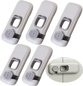 5 Pack Child Proof Refrigerator Lock, Fridge Locks for Kids with Adhesive Pads, Child Safety Cabinet Locks for Doors, RV Refrigerator, Oven and Baby Safety Locks (Grey)