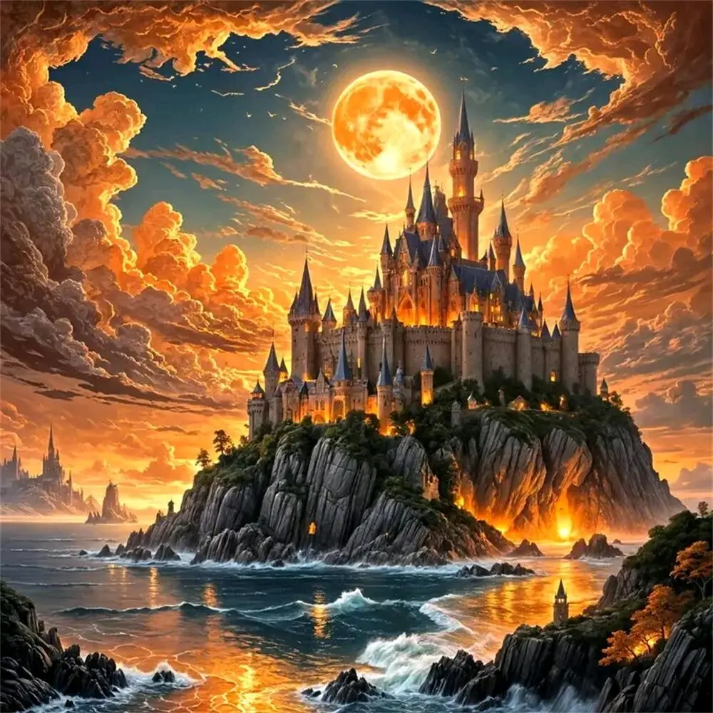 Castle Sunset Landscape Diamond Painting Kit Square Round Diamond 5D DIY Mosaic Handmade Art Crafts Adult Exquisite Gift Home Decor