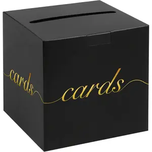Black Card Box Gold Foil Wedding Favors Gift Card Boxes Post Box Receiving Money Box Holder for Wedding Reception, Baby Showers, Anniversary, Birthday Party, Retirement, Graduation Envelope Holder