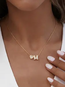 Women's Elegant Zirconia Initial Artificial Crystal Heart Pendant Necklace, Stainless Steel Chain, Vintage Fashion Jewelry for All Seasons, Sparkling Pendant