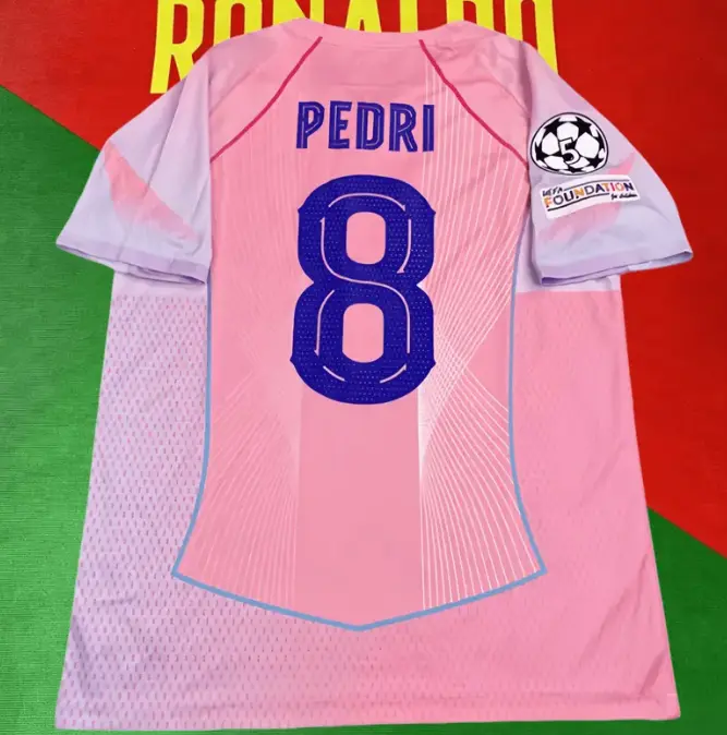 2024 2025 Away Retro Pink Gradient No.8 Pedri Short Sleeved Soccer Jersey