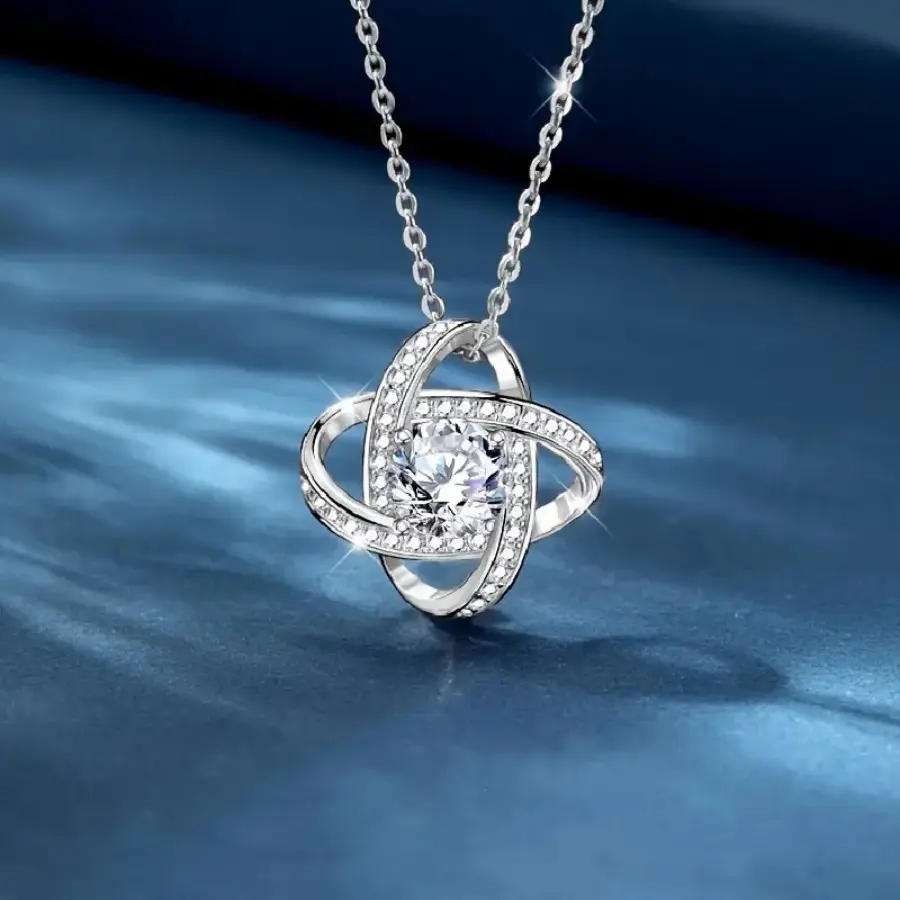 Sparkling Interlocking Pendant Necklace, Central  Twist Design Jewelry, Adjustable Chain Elegant Necklace for Women, Versatile for All Occasions ﻿