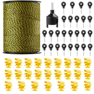 VEVOR Electric Fence Wire,  1640Ft 500M Portable Polywire, 1/8" Diameter 6 Stainless Steel Strands, Fencing Rope Line with 25 Fence Insulators and 25 T-post Insulators, for Horse, Cattle, Livestock