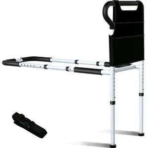 Dog,Bed Rails for Elderly Adults Safety - Adjustable Bed Assist Rail for Seniors Fall Prevention with Support Leg, Bedside Grab Bar Cane with Storage Pocket, Fits King, Queen, Full, Twin Bed