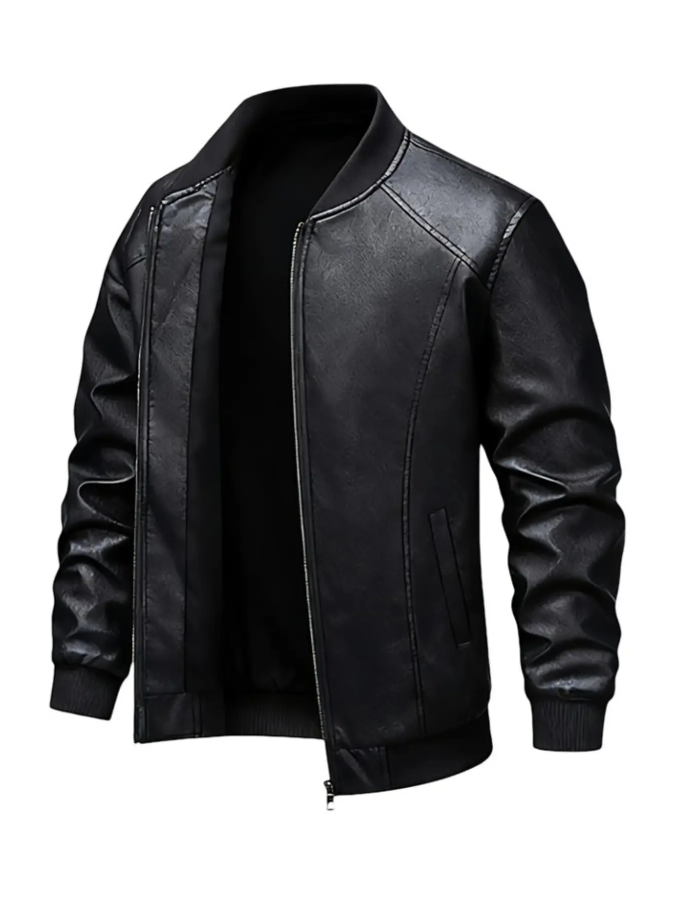 Spring and Autumn men's leather jacket, Premium Leather, motorcycle suit, slim fit fashion style, fabric brand jacket, Classic Fitted Jacket, black flight suit, baseball collar, business casual sports daily wear, Workwear Jackets, Coats, Fitted Outerwear
