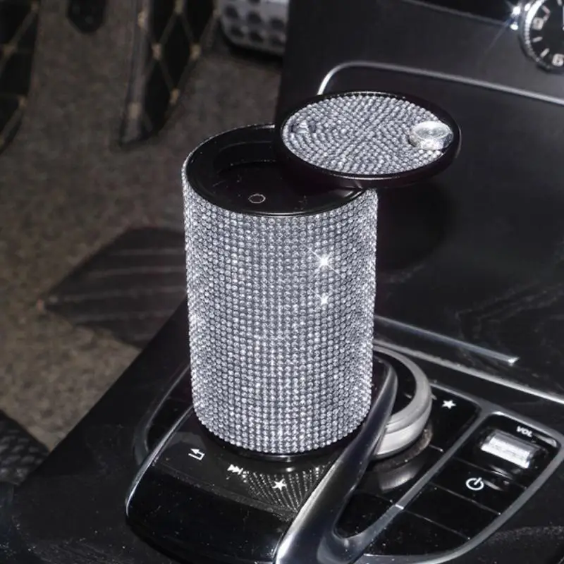 Rhinestone Decorative Car Ashtray, Creative Exquisite Storage Box, Car Interior Accessories