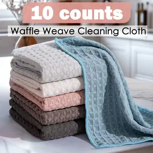 10 Counts Waffle Wash Cloths, Upgraded Cotton Washcloths with Colorful Design, Cleaning Cloth for Body and Face Random Color