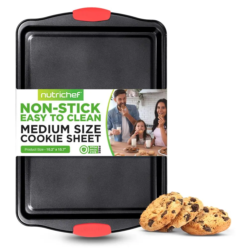 Medium Cookie Sheet | Non-Stick Carbon Steel Baking Tray with Silicone Handles - Space-Saving Stackable Bakeware - Oven, Refrigerator & Freezer Safe - Home Baking Essential