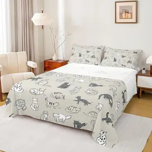 Cute Cats Sheet Set,Kids Kawaii Animals Bed Sheets Set,Girls Cat Pattern Bed Sheets for Boys Teens Sheets Soft Room Decor (1 Flat Sheet+1 Fitted Sheet )