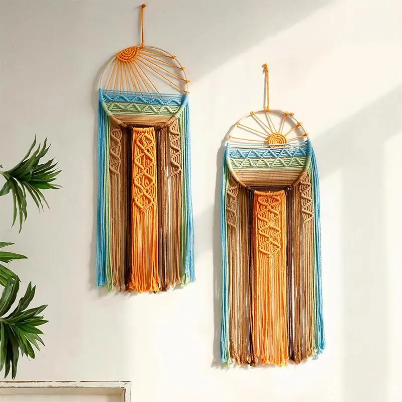 Boho Style Macrame Sun Wall Decor, Hand Woven Hanging Wall Art, Wall Decor for Bedroom Living Room Nursery Apartment, Tapestry, Hangable, Boho Decoration