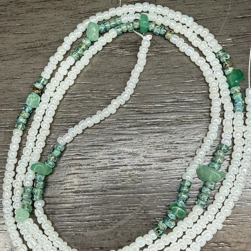 Seafoam jewel tie on waist beads