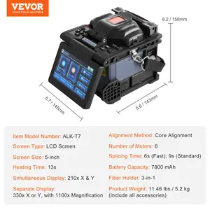 VEVOR Fiber Fusion Splicer 6-Motor, Core Alignment Fiber Optic Splicer 6s Splicing 13s Heating, Fiber Splicer Machine with 5 LCD Screen, 3 in 1 Fiber Holder, 7800mAh Battery for SM MM DS NZDS Fiber