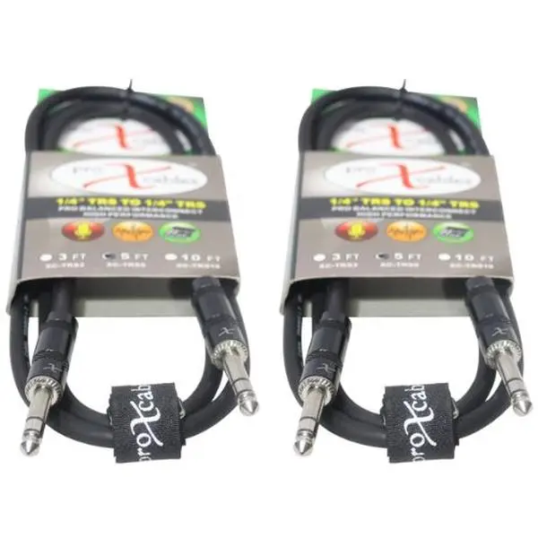 2x Pro X 5 Ft. Balanced 1/4" TRS-M to TRS-M High Performance Audio Cable
