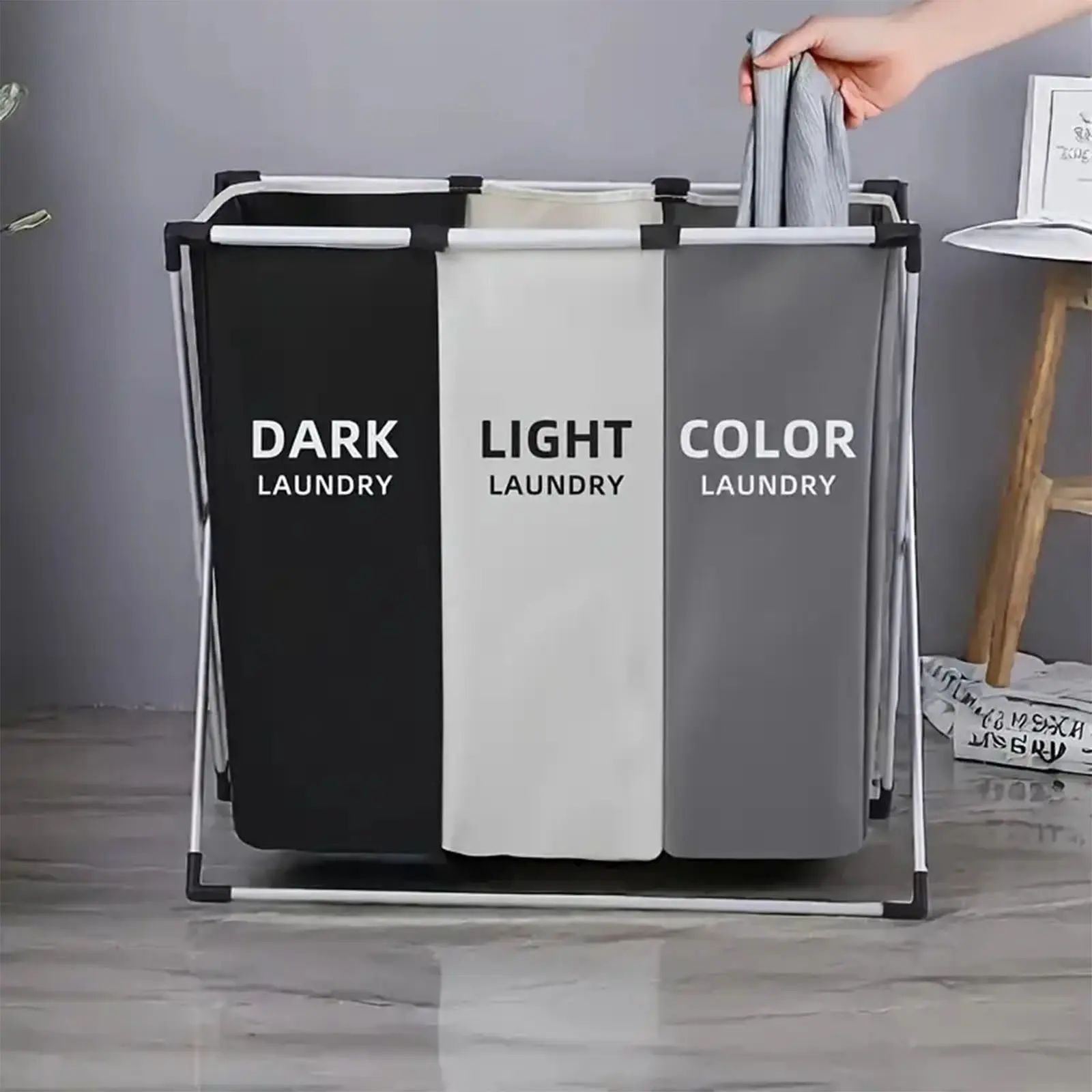 180L Laundry Basket Sorter, Large 3 Section Collapsible Laundry Hamper for Laundry Room Organization, 28" x 21"x 15" Dirty clothes Hamper Bag for Bedroom Blanket Storage Organizer