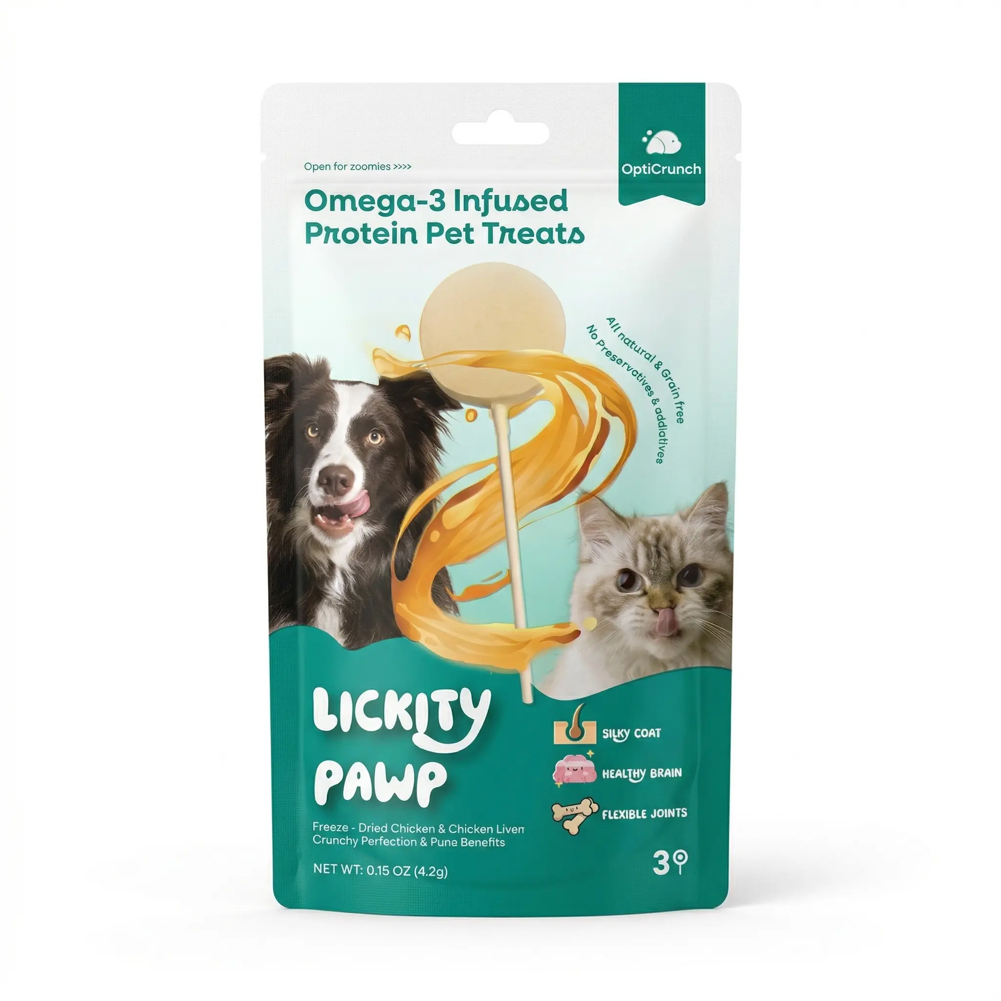 OptiCrunch Freeze-Dried Pet Lollipop for Dogs & Cats – Healthy Skin & Coat, Digestive, Immune Boost