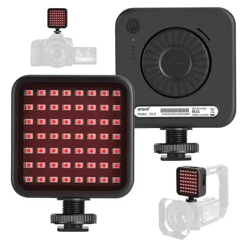 Ordro LN-5 Mini IR Night Vision Light Infrared Photography Light for Video Camera Camcorder Built-in Rechargeable Battery with 3 Cold Shoe Mount for Vlog Video Recording