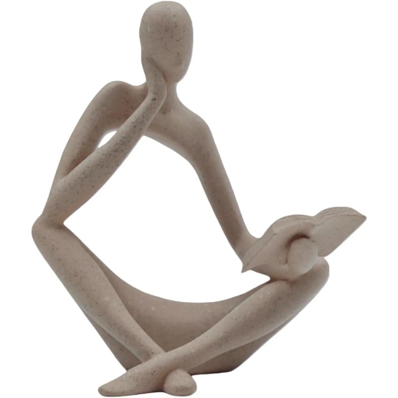 Modern Abstract Sandstone Resin Ceramic Sculpture Ornament - Reading Woman Thinker Figurine, Home Decor for Book Lovers, Living Room Display Piece, Ornaments