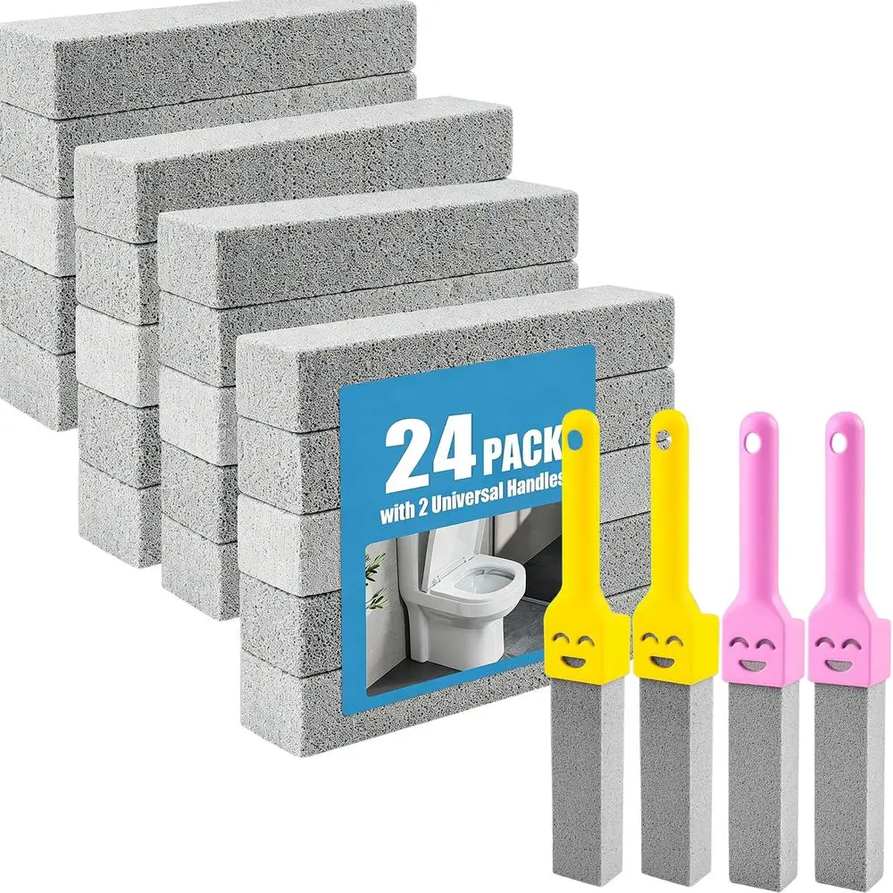 Toilet Cleaner Pumice Lightweight Block with Removable Grip Handle, Portable Handheld Stick for Bathroom Washbasin Bathtub Sink Pool Daily Home Cleaning Supplies 24 Pack