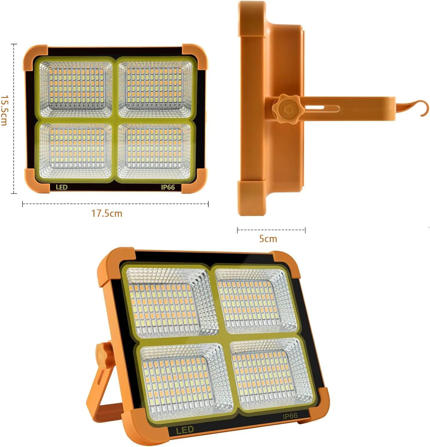 Solar Rechargeable LED Work Light - USB & Type-C Charging, 5 Lighting Modes, IP66 Waterproof Portable Flood Light, Home Improvement Accessory for Camping Survival