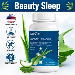 AloeCure Natural Melatonin + Collagen - Natural Sleep Aid Supplement for Restful Nights - Collagen Complex for Joint Strength, Skin Elasticity, Hair & Nail Growth, Organic Aloe - 30 Capsules