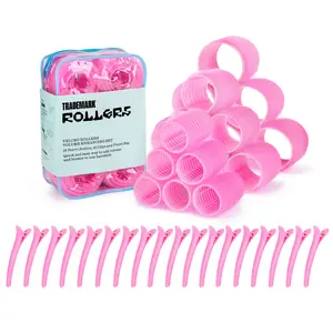 Trademark Velcro Rollers 37 pc Set - 6 Small, 6 Medium and 6 Large Hair Rollers with 18 Matching Clips in Pink Color with Case, Bombshell Blowout, Volume, Self Grip Rollers