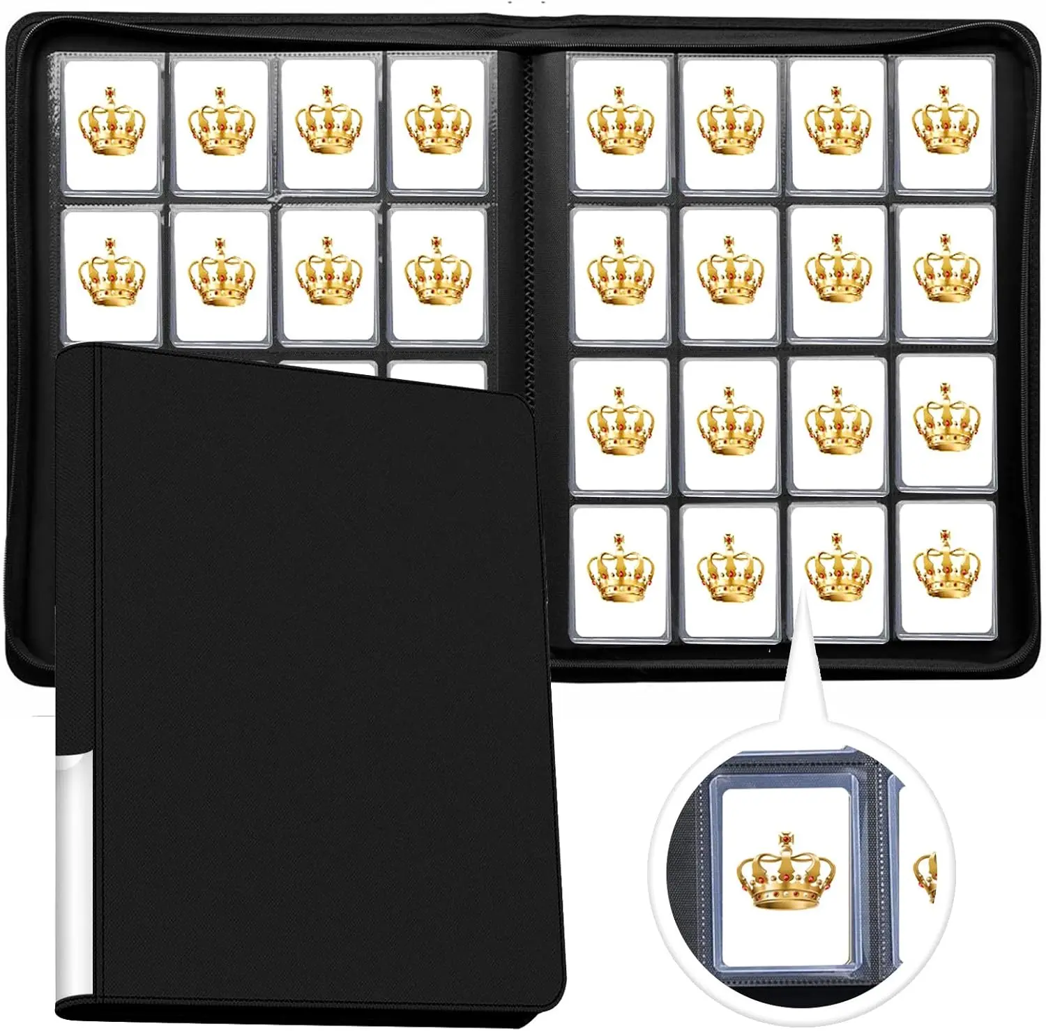 16-Pocket Ringless Side-Load Toploader Card Binder with Card Sleeves for 3"x4" Trading/Sports Collectibles, Holds Up to 640 Pieces (Black), Toploaders For Cards, Trading Card Album