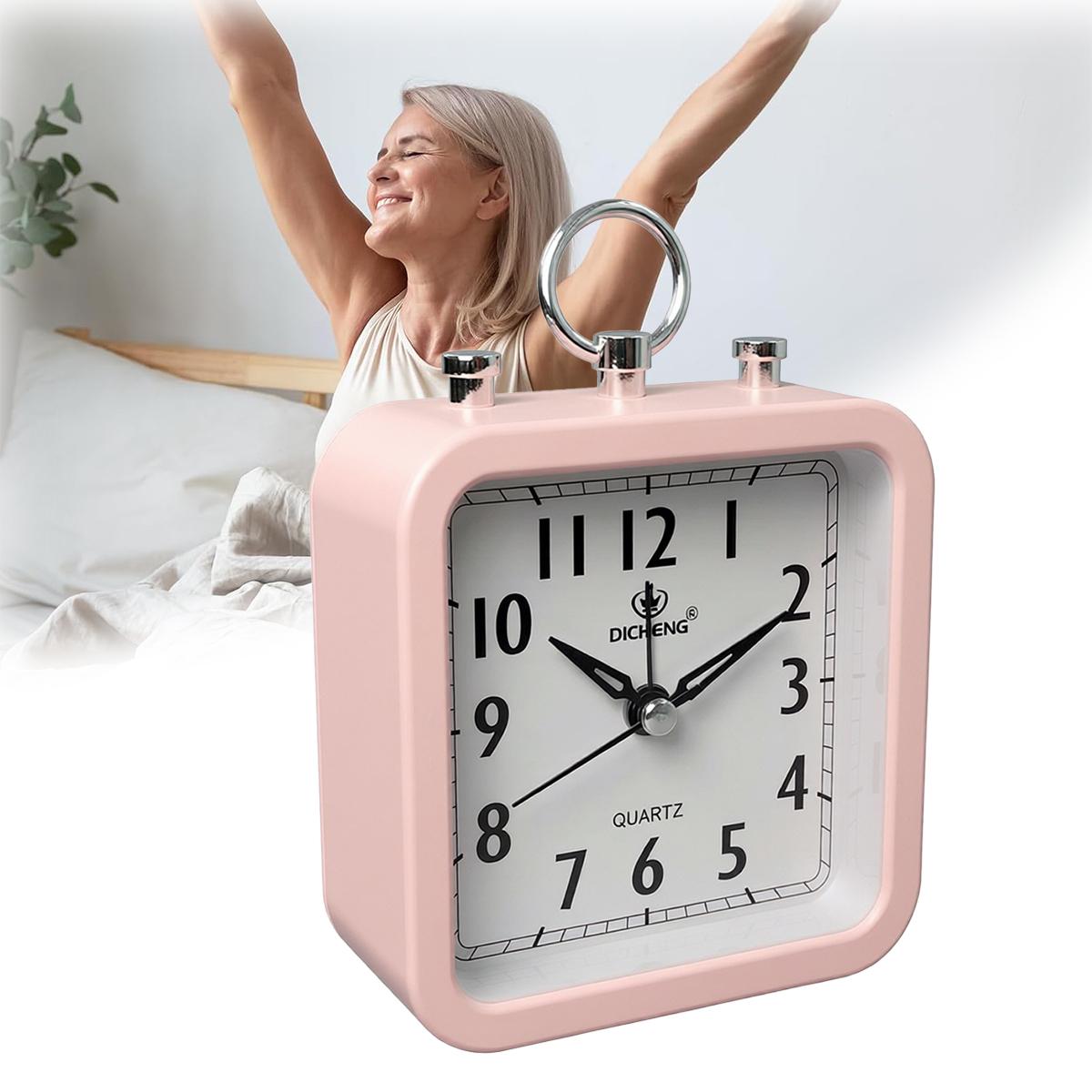Mini Retro Alarm Clock – Dual Bell High Volume, Battery Powered Small Table Clock with Metal Handle, Portable for Home Office Bedroom Travel