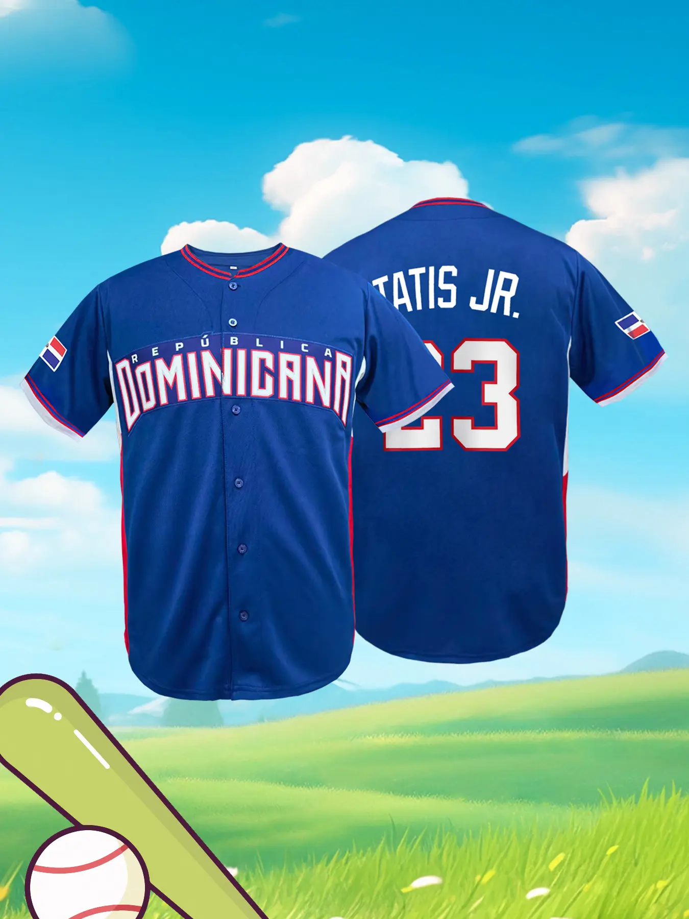 Dominicana Embroidered #23 Baseball Jersey Unisex Short Sleeve Button Down Baseball Shirt Streetwear Sportswear Tops Casual Sports Jersey