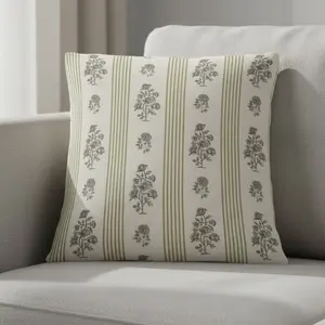 Amor Virisso 20x20 Floral Design Throw Pillow Covers Set of 2, Neutral Block Print Striped Farmhouse Decorative Pillows for Sofa Couch Bed, Dusty