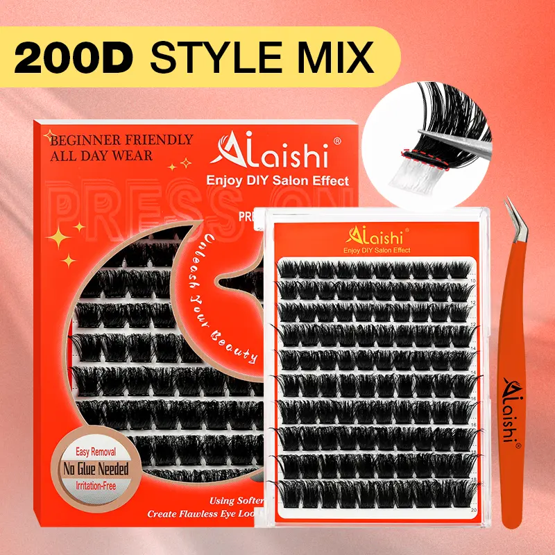 [New Upgrade] Ailaishi 150D/200D Self Adhesive Eyelashes 10-20mm Volume Lash Clusters  Press on Lashes No Glue Needed Pre Glued Lashes Clusters DIY Eyelash Extensions Kit with Tweezers , DealsForYouDays