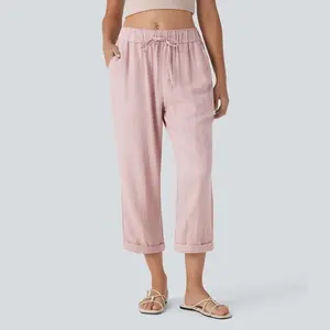 Halara Mid Rise Drawstring Casual Tapered Pants with Pockets