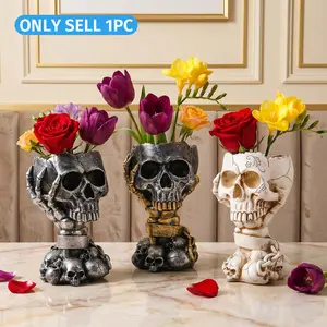 Modern Creative Resin Skull Head Planter Pot, Garden Decorative Flower Pot, Home Decor Pots for Yard & Garden Decoration