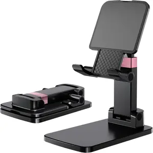 Phone Stand for Desk Cellphone Holder – Height & Angle Adjustable, Anti-Slip Base, Compact Design for Smartphones, Black (1 Pack)