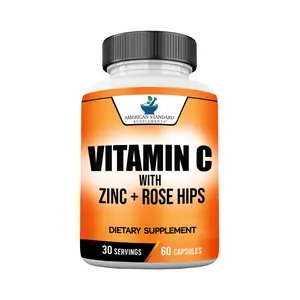 American Standard Supplements Vitamin C 2000mg, Zinc 40mg, and Rose Hips 50mg Per Serving – Vegan, Gluten Free, Non-GMO