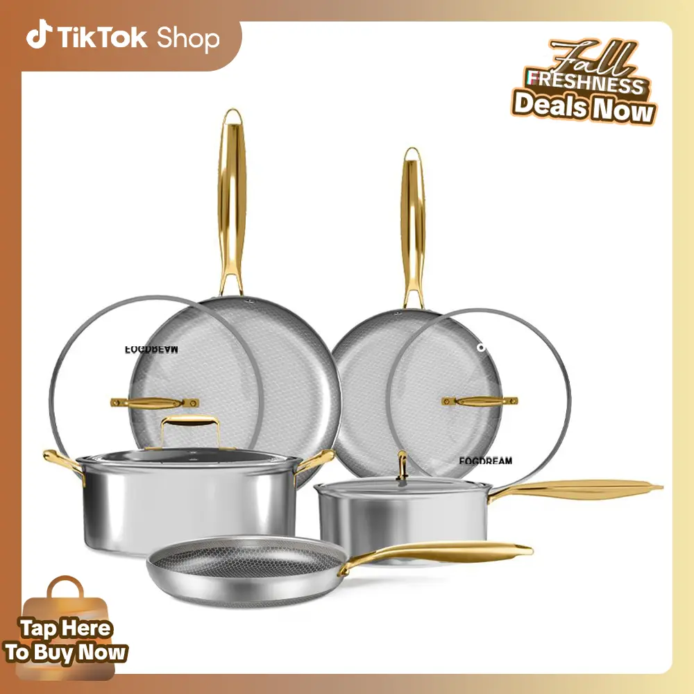 FOGDREAM Pots and Pans Set Hybrid Stainless Steel Stainless Steel Cookware Set of 6 soup pot milk pot Frying Pans for Kitchen with Hybrid Honeycomb I