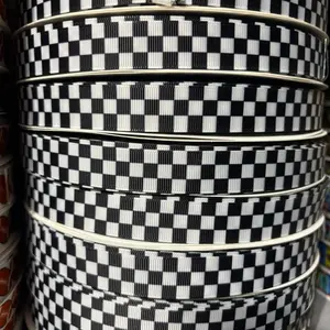 6/8" Checkered Print Grosgrain Ribbon - 100-Yard Roll