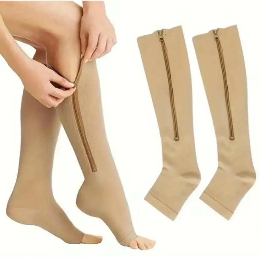 Top Quality Graduated Support Sleeves (1 Pair) for Men & Women - Breathable Fabric with Zip-Up Design for Easy Wear, Boosts Circulation for Travel & Recovery