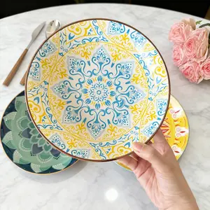 Boho Style Ceramic Set, Tableware Set, Modern Ceramic Plates, Fashion Floral Design, High Heat Resistant, Easy Clean, Durable, Ceramic Dinnerware Set, Dinner Sets, for Home Dining & Restaurant Use