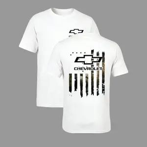 Men's Fashionable Chevrolet And Camouflage Print T-Shirt, Pure Cotton Crew Neck Short-Sleeved Shirt, Casual Sportswear, Street Style T-Shirt, Suitable For Everyday Wear, A Must-Have For Car Enthusiasts, Outdoor Wear, Summer Clothing.