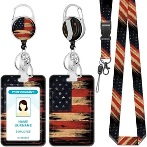 BY-KC148 Sunflower Lanyards for Id Badges, Badge Holder with Retractable Reel Clip, Work Name Tags Keychain Lanyard with ID Holder, ID Card Protector Cover Case for Women Teacher Nurse Doctor Office