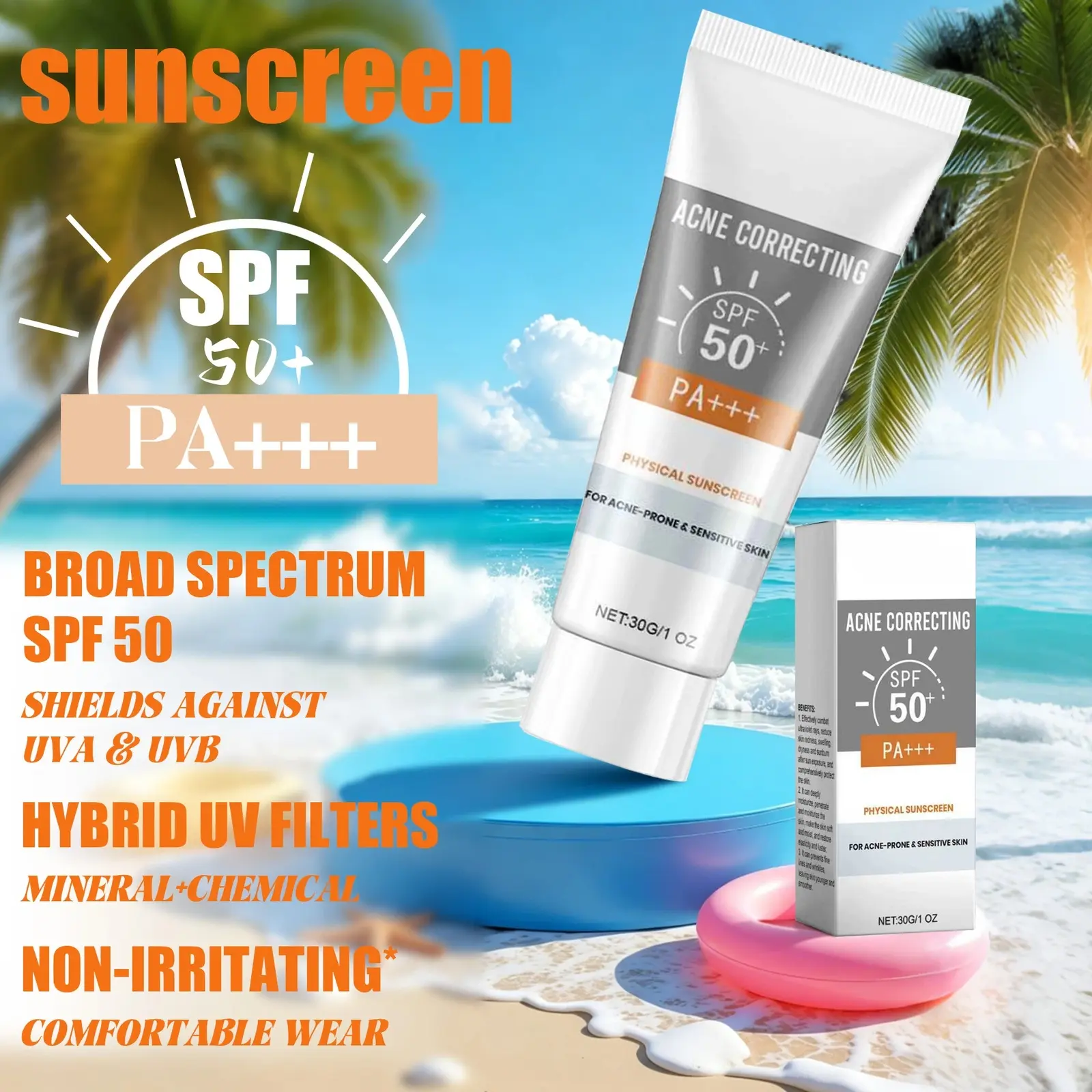 Alcohol-Free Hydrating Tinted Face Sunscreen SPF 50 PA+++ (30g) - Daily Care Cream with 2-Hexanediol, Tocopherol, Lightweight, Non-Greasy, Water Resistant, Brightening, Comfortable Wear for Adults (All Skin Types)