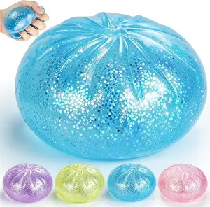 Handheld squeeze toy ball, bun squeeze toy - Giant flashing bun toy box, colorful sensory stress relief ball, soft TPR material, cute realistic design, perfect gift for adults and children, Easter basket filler (Blue Flash)