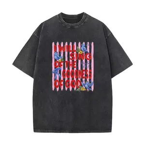Vintage Washed "Sing Of The Goodness Of God" Bird Graphic Tee - Faith-Based Streetwear."I Will Sing Of The Goodness Of God Psalm 89:1" Washed Black Oversized T-Shirt - Christian Faith Tee